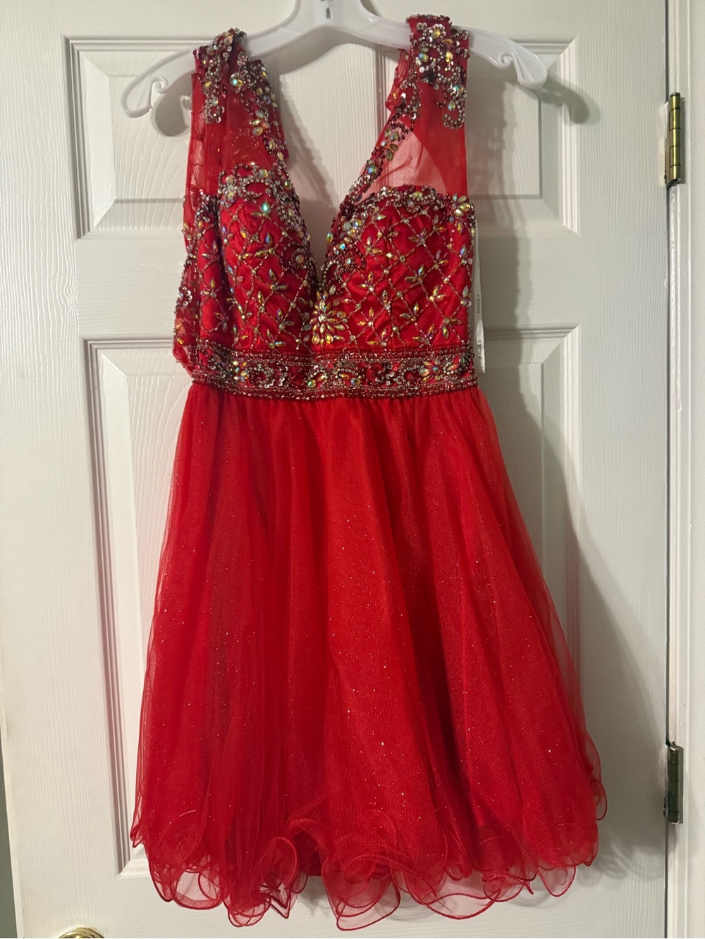 Red Beaded V-Neck Party Dress Brand New size 6